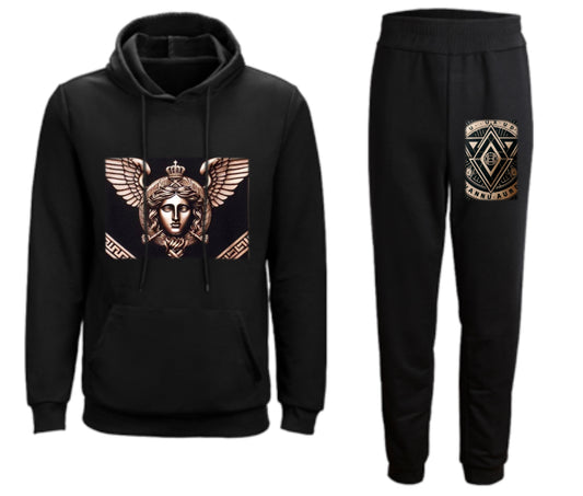 Custom Hooded Sweatshirts Sweeatpants Personalized Hoodies Sweater Sweatpants Two Piece Suit (Black)