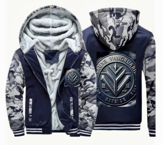 Custom Fleece Jacket for Men/ Women Personalized Thick Winter  Coat (Navy Blue And Camo)