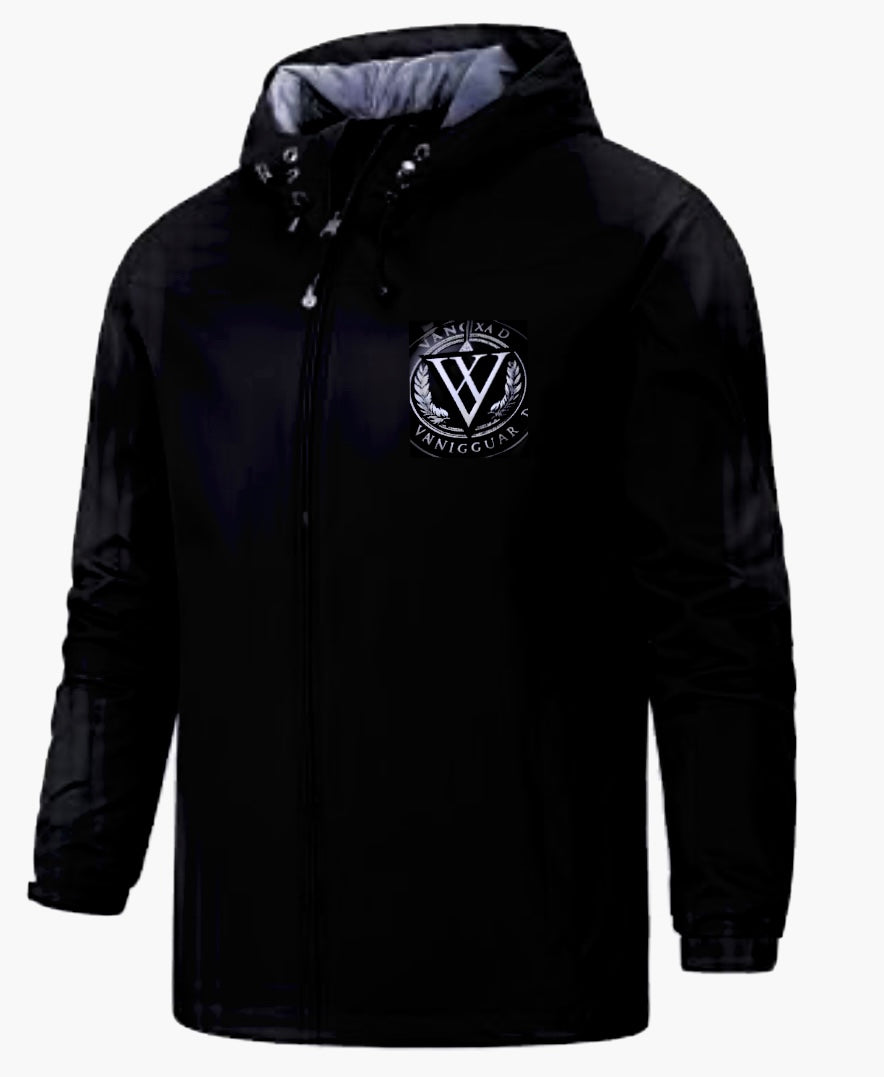 Custom Waterproof Windbreaker  Jacket Hooded Raincoat (Black)