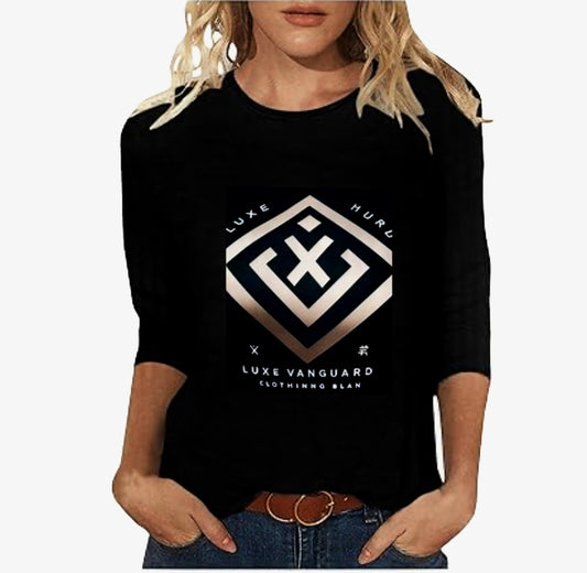 Custom 3/4 Sleeve T-Shirt Women Customized Personalized Tshirts (Black)