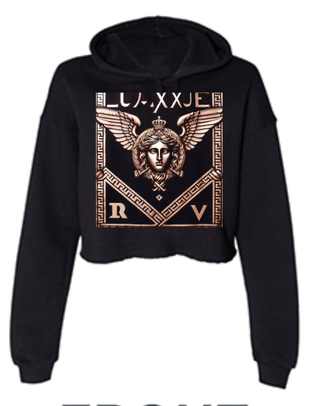 Custom Women's Casual Long Sleeve Pullover Crop Tops Hoodies - Front/Back Print (Black)