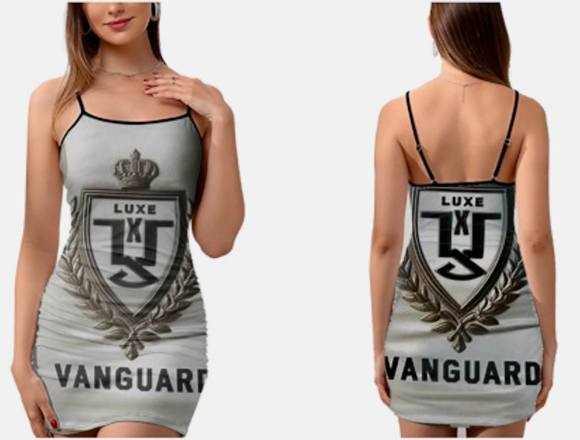 Custom Women's Dresses, Personalized Sling Dress for Outdoor Activity Party (Black, White and Gold)