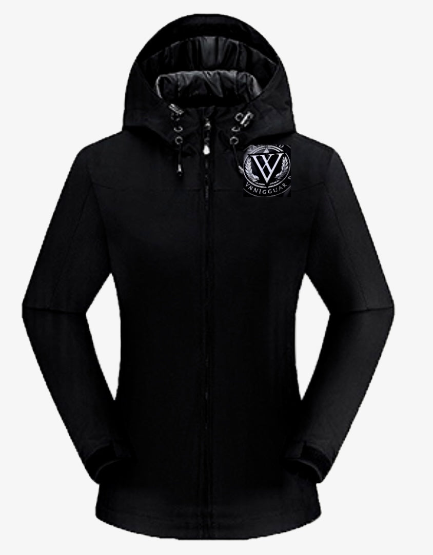 Custom Women's Waterproof Rain Jacket Hooded Raincoat for Hiking Travel Outdoor (Black)